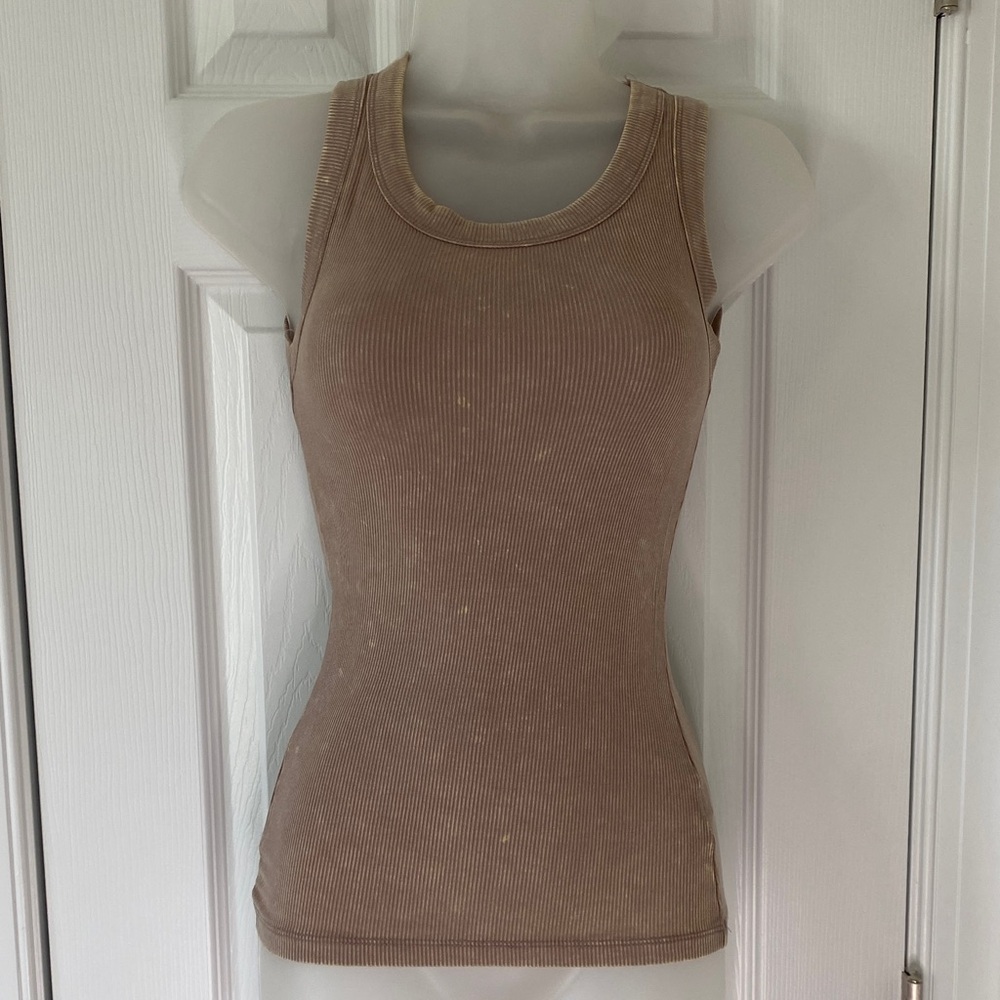 Zenana Tan Ribbed Vintage Wash Tank Top